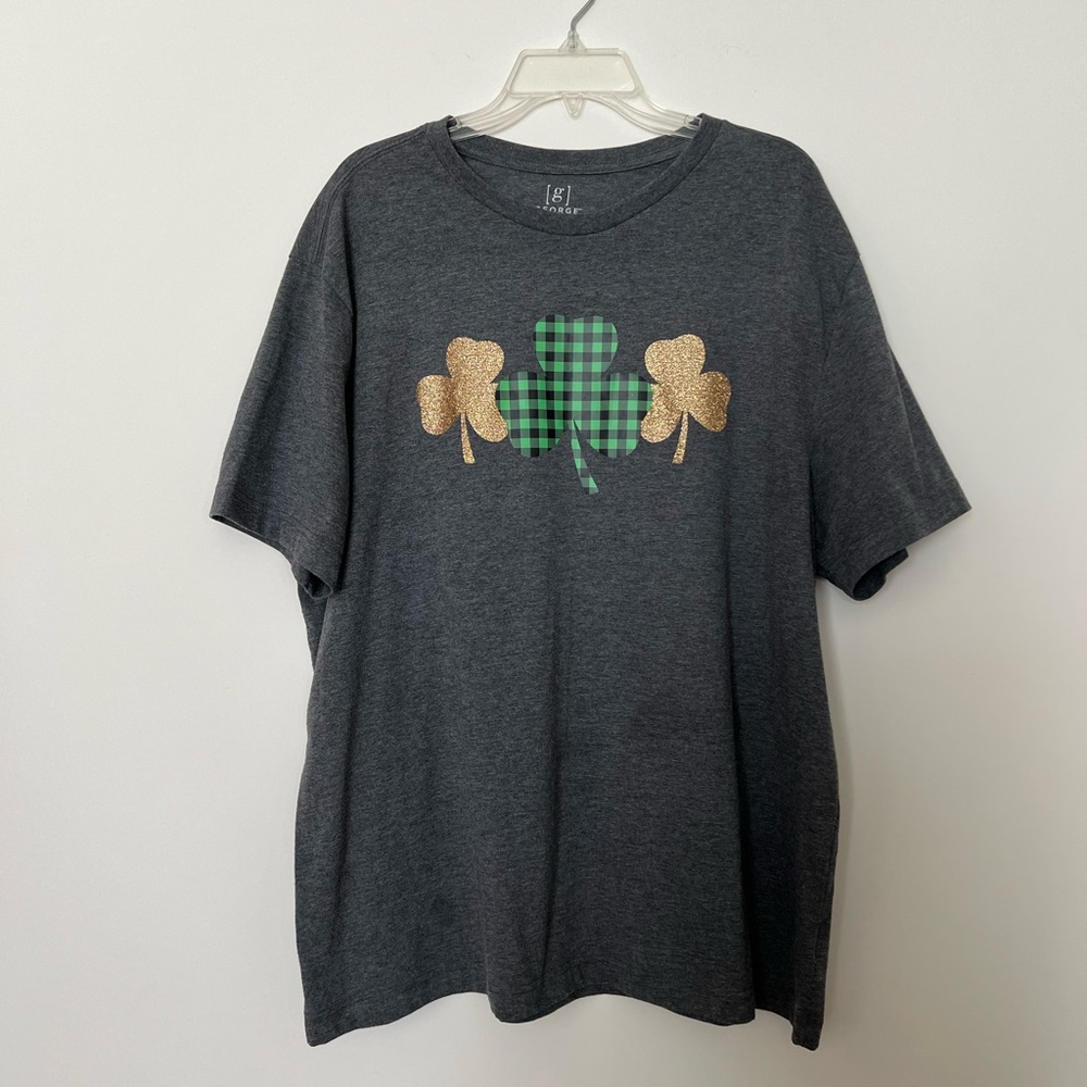 George Women’s Gray Graphic T-Shirt with Gold & Plaid Shamrocks Design 46-48